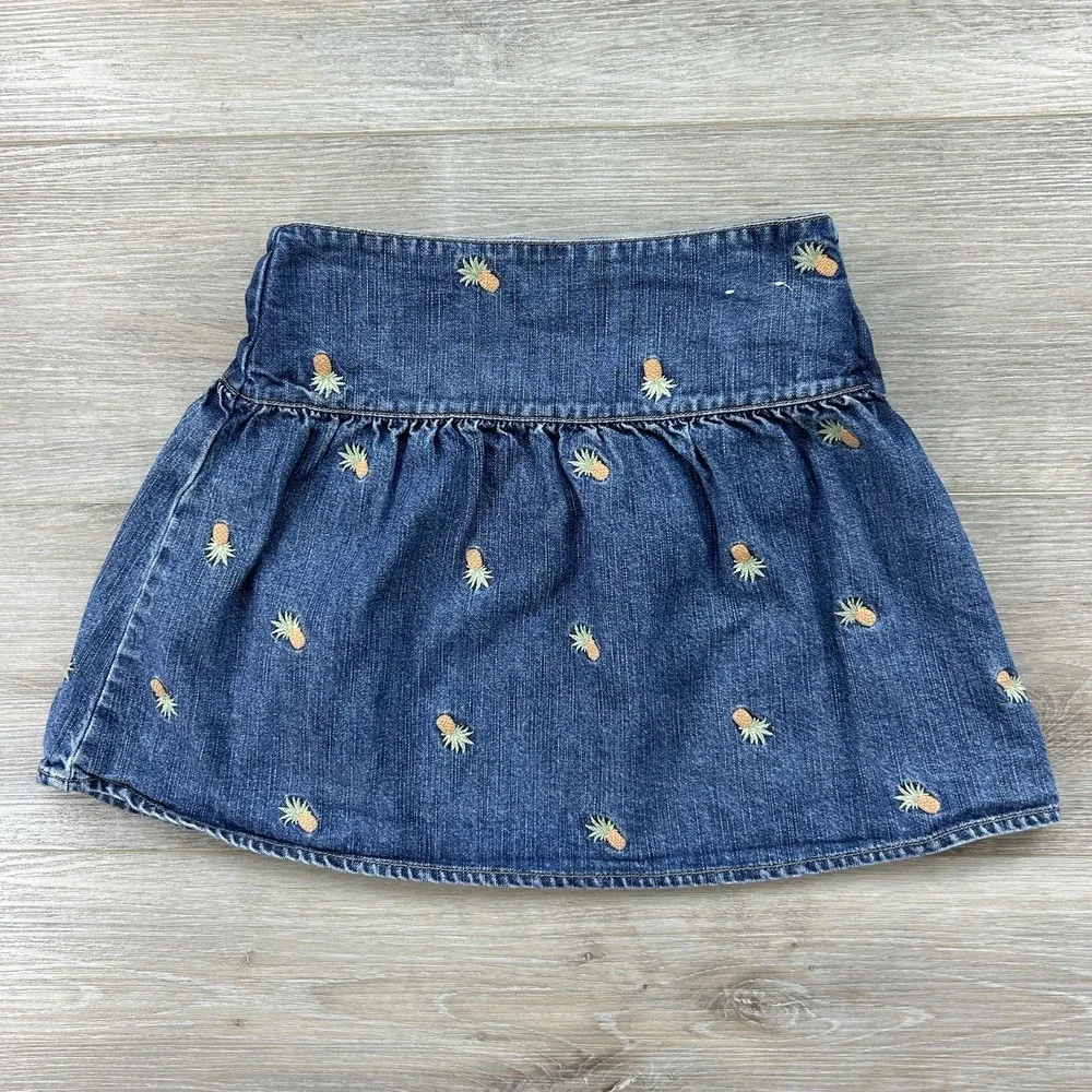 Gymboree 2004 Girls Size 6 Dark Blue Denim Pineapple Mini-Skirt Zip Up